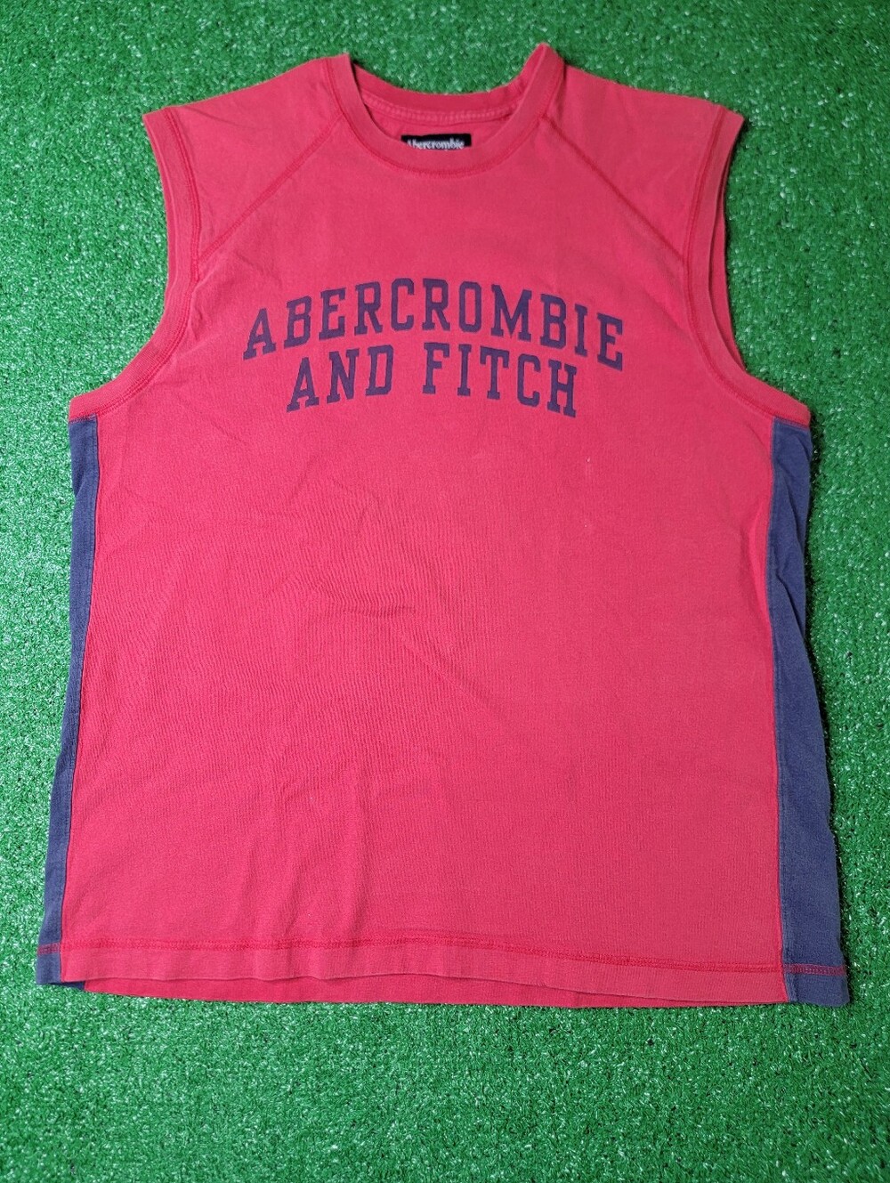 Vintage Ambercrombie And Fitch Men's Tank Top Shirt Size XL Red Blue 90s Classic